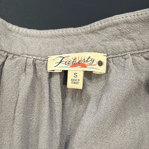 Faherty Naomi Linen Blend Balloon Sleeve Gray Button Down Blouse Womens Small - Picture 9 of 13